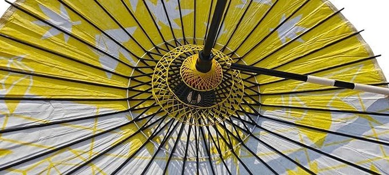 山本竹細工屋 （YAMAMOTOTAKIZAYIKUYA) Japanese Style Folding Umbrella with Handle for Dancing or Photography Yellow Folded Crane
