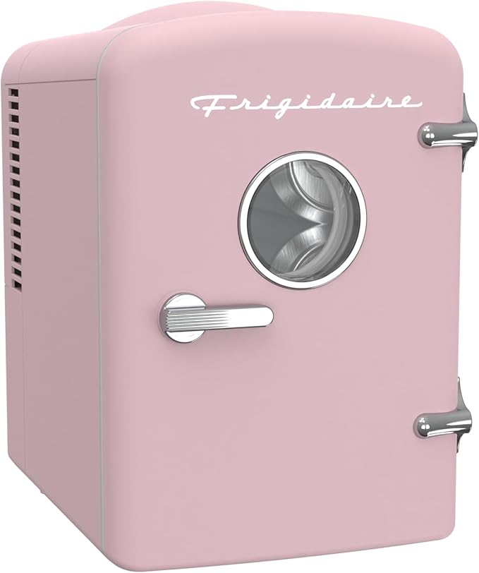Frigidaire EFMIS171 Retro Mini Portable Personal Fridge - Ideal for Home, Office or Dorm - Includes Carrying Handle, AC/DC Wall/Car Charger (Pink)