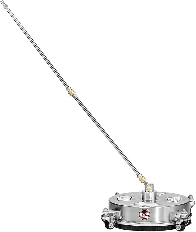 VEVOR 14 Inch Pressure Washer Surface Cleaner, 4000 PSI Stainless Steel Attachment with 4 Wheels, 2 Nozzles, 1/4 Inch Quick Connect and 2 Wands for Concrete, Patio, Deck