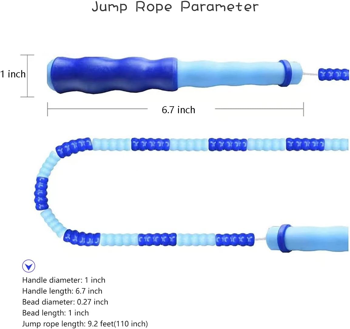 Soft Beaded Jump Rope by [Brand Name] | Adjustable Tangle-Free Skipping Rope for Kids & Adults - 9.2 Ft