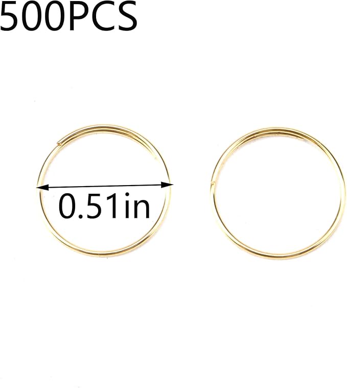 500PCS Stainless Steel Bright Gold Chandelier Split Rings, 0.51inch Diameter