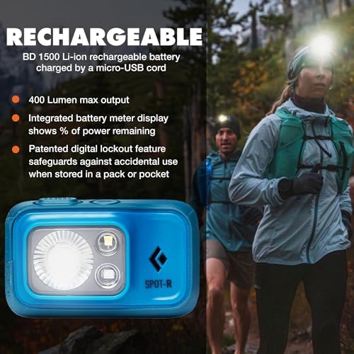 BLACK DIAMOND Spot 400-R Headlamp, Rechargeable, Dimmable, Waterproof, Azul