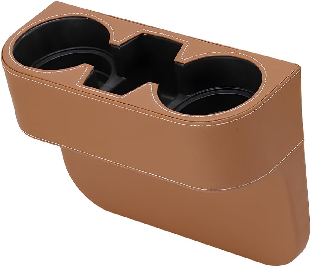YoRise Car Cup Holder, PU Leather Automotive Cup Drink Holder, Car Seat Gap Filler Storage Box, Multifunctional Front Seat Organizer, Cell Mobile Phone Holder, Coin Bucket (Beige)