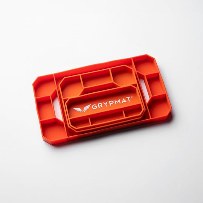 Grypmat Plus Grip Mat for Mechanics - Non-Slip Flexible Silicone Tool Tray - Tool Organizer for Tool Box - Magnetic-Free, Easy-to-Clean Tool Mat - TRIO Small, Medium & Large, Orange