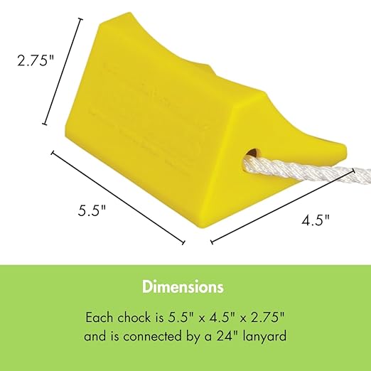 Checkers 5.5" Airplane Chocks, Aviation Wheel Chocks for Small Aircraft, Roped Pair Tire Chock, Durable Lightweight Urethane, Yellow, AC201