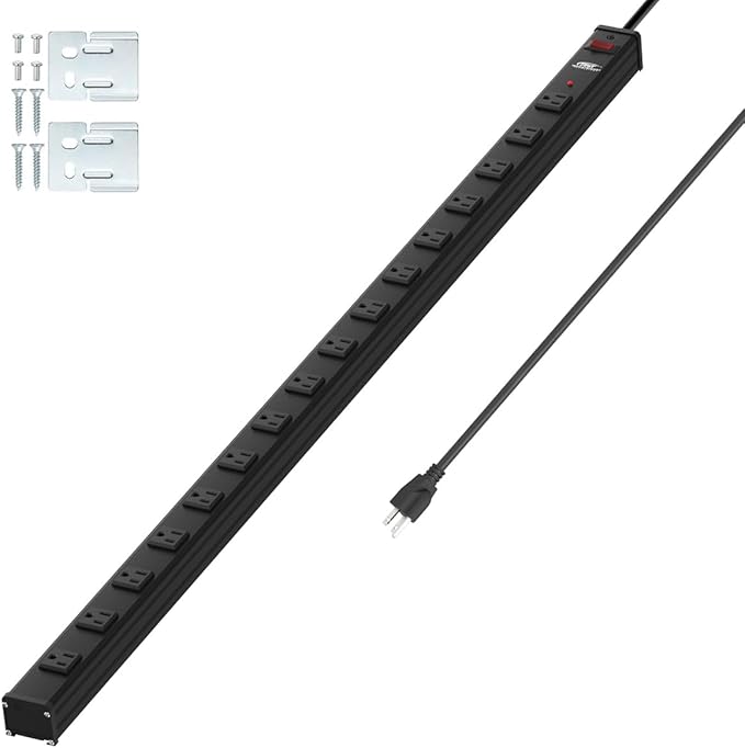 16-Outlet Long Power Strip Heavy Duty Surge Protector Wide Spaced Metal Power Strip with Mounting Brackets, 1800J, 15A, 6FT ETL Listed
