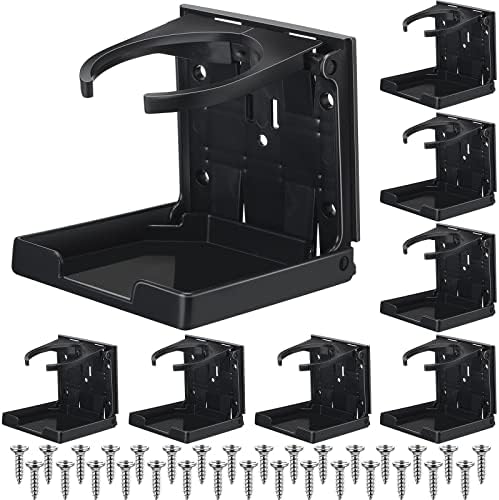 Tallew 8 Pack Folding Cup Holder, Adjustable Boat Cup Holders for Drinks, Wall Mount Plastic Foldable Drink Water Bottle Holders with Screws for Car RV Marine Accessories, Black