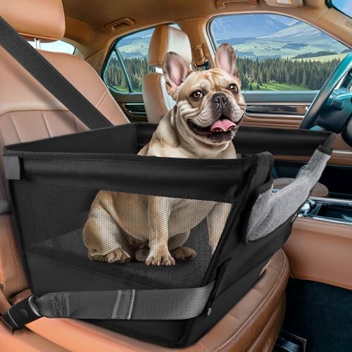 BONTHEE Elevated Dog Car Booster Seat for Dogs &amp; Cats up to 35LB, 6-Inch Memory Foam Pet Booster Seat, Side Breathable Mesh,Portable Travel-Safe Bed for Cars,Elevated Car Seat for Small Medium Dogs