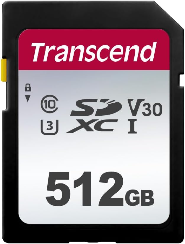 Transcend 512GB SDXC Memory Card, UHS-I U3 V30, 4K UHD & Full HD, Class 10