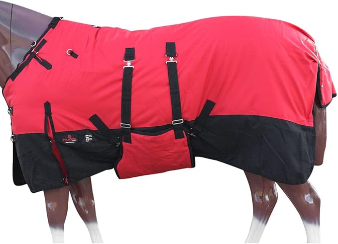 HILASON 1200D Winter Waterproof Poly Horse Turnout Blanket Belly Wrap Red | 74 in