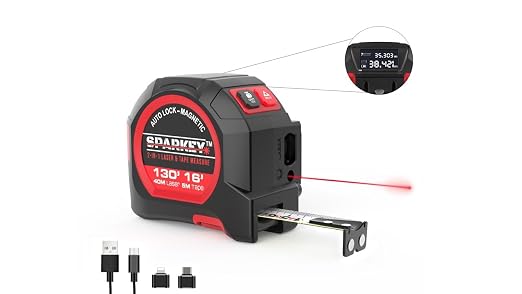 SPARKEY 2-in-1 Laser Tape Measure, 130Ft Laser Distance Measurement,