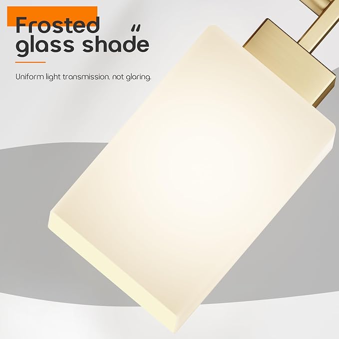 Vanity Lighting Fixtures with White Frosted Glass Shade, Brushed Gold Wall Lamps for Bathroom Mirror Bedroom Living Room Porch, 2 Pack T002GD-L1-P2