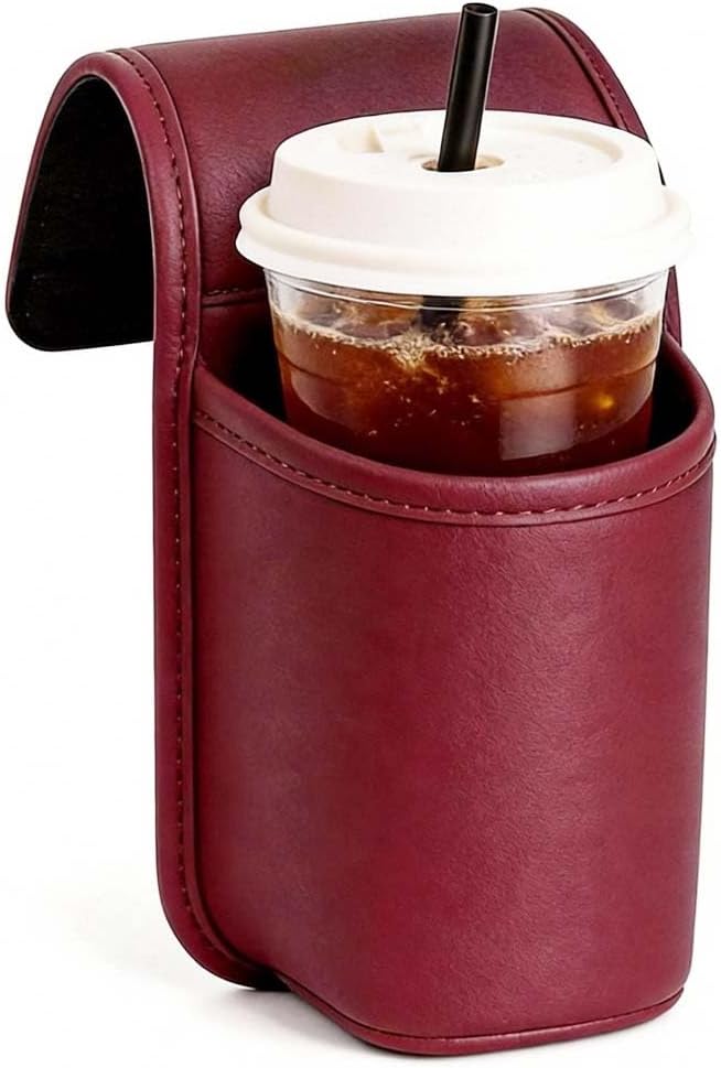 Leather Car Door Cup Holder Clip‑on Wide‑Mouth for Drinks & Phone, Red