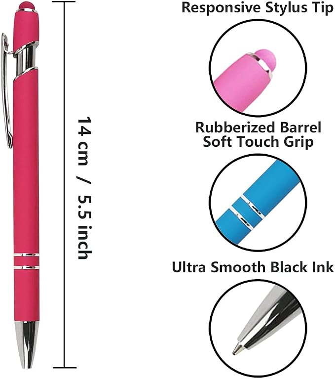 Oddmoal Ballpoint Pen with Stylus Tip, Soft Touch Click Metal Pen, 1.0mm Medium