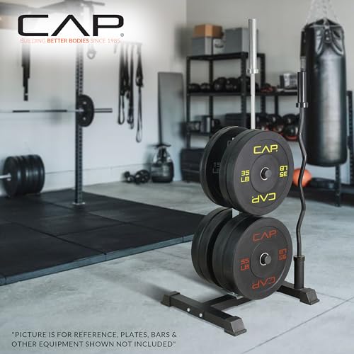 CAP Barbell 190 lb Competition Olympic Plate Set with Compact Plate Rack & Barbell Storage | 4 Weight Posts + 2 Barbell Holders