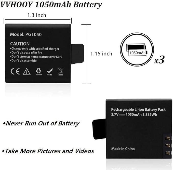 3 x 1050mAh Rechargeable Action Camera Battery