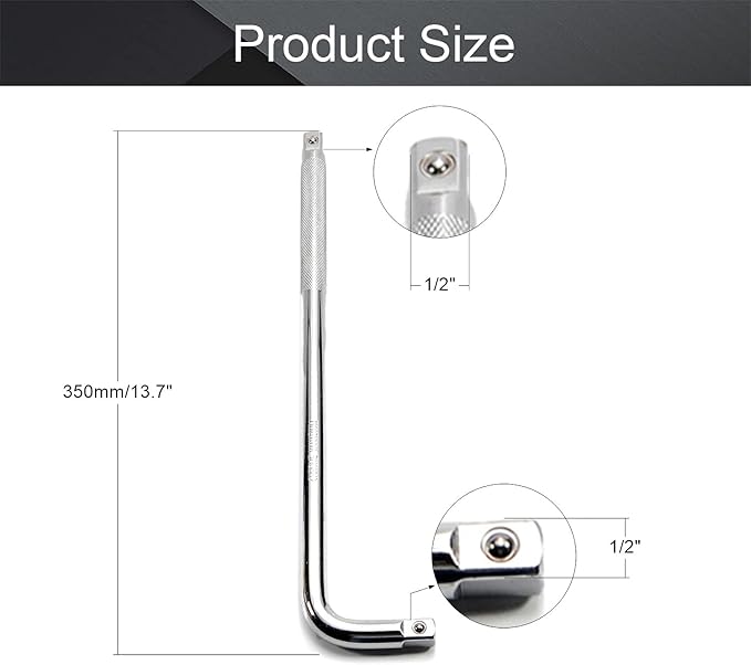 Utoolmart Socket Breaker, 1/2-inch Drive Socket Slide Extension Bar, 350mm L Shape Extension Bar Wrench, CR-V, Sliver, 1 Pcs