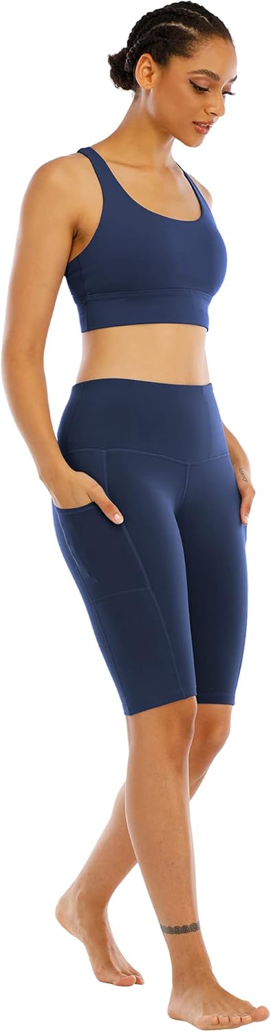 WHOUARE Biker Yoga Shorts - High Waisted with Pockets for Women | 4 Pack Tummy Control Workout Shorts