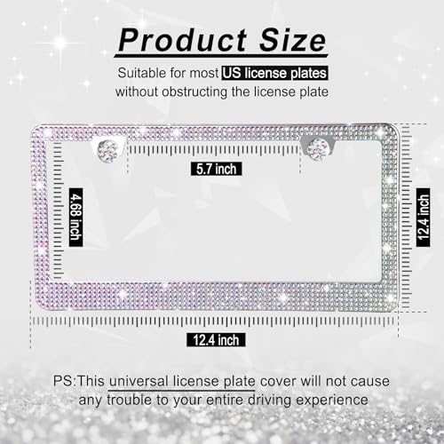 GaRhomxy Bling License Plate Frames for Women, 2 Pack Handcrafted Sparkly Rhinestone Car Accessories, Premium Stainless Steel Frame with 1000+ Faceted Glass Crystals & Free Glitter Caps (Colorful)