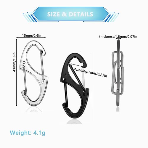 60PCS S Shaped Double Carabiner Clips 1.6 Inch Small Spring Snap Hook Keychain Dual Wire Gate Clip Interlocking Tiny Biner Clip Attachment Accessories (3 Colors)
