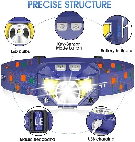 LHKNL Headlamp Flashlight, Lumen Bright Head Lamps LED Rechargeable-Blue