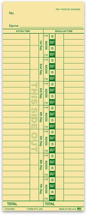 Generic Time Clock Cards for Tracking Regular and Extra Time