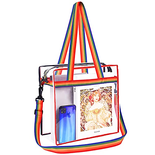 BAGAIL Clear Bags Stadium Approved Clear Tote Bag with Zipper Closure Crossbody Shoulder Bag with Adjustable Strap(12 Inch X 12 Inch X 6 Inch,Black)