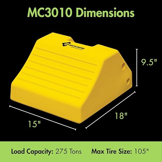 Checkers Heavy Duty Wheel Chocks for 65"-105" Tires, One Large Tire Chock for Haul Trucks, Loaders, and Cranes, 275 Ton Capacity, Lightweight HDPE, Made in The USA, Yellow, MC3010
