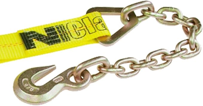 VULCAN Ratchet Strap with Chain Anchors - Classic Yellow - 2 Inch x 27 Foot - 3,600 Pound Safe Working Load