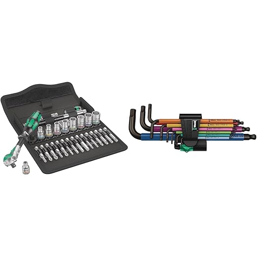 Wera Ratchet Set, 28, 1/4 in, SAE & Tools 05073593001 950 SPKL/9 SM N SB Long ARM HEX Key Set, One Size, Multi