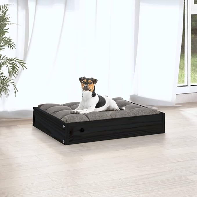 Small Dog Bed, Modern Minimalist Solid Pine Wood Pet Cot, Durable Rectangular Elevated Bed Frame for Cats and Small Breed Dogs, 20.3 x 17.3 x 3.5 Inches, Black