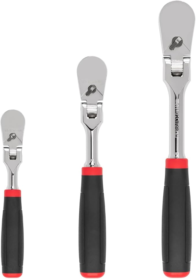 TEKTON 1/4, 3/8, 1/2 Inch Drive Flex Head Non-Quick-Release Comfort Grip Ratchet Set, 3-Piece (6, 8, 10-1/2 in.) | SRH99121