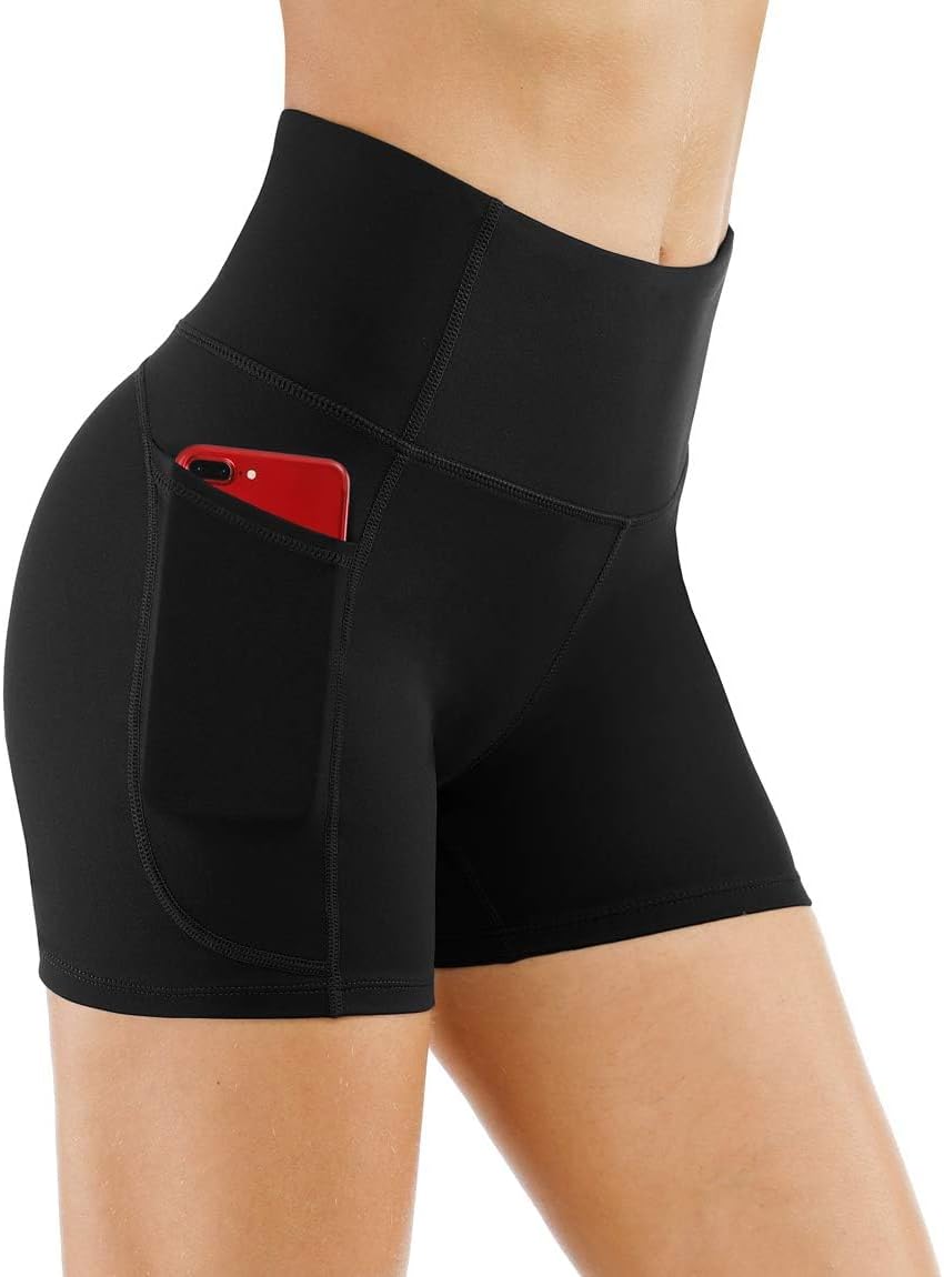 The Gym People High Waist Yoga Shorts - Tummy Control Fitness Shorts with Deep Pockets for Women