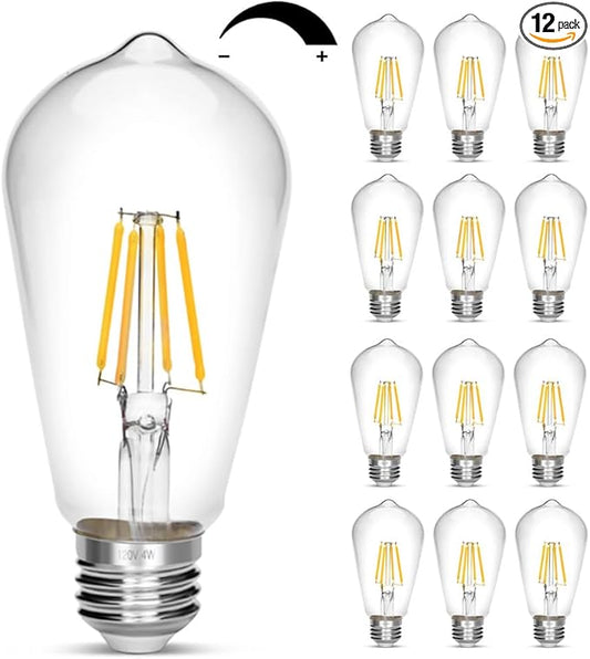 Dimmable Vintage Edison Bulb 4W,Equivalent 40W Incandescent,ST18 Antique LED Filament Bulbs,Daylight White 4000K 450 Lumens,E26 Led Bulb,Pack of 12