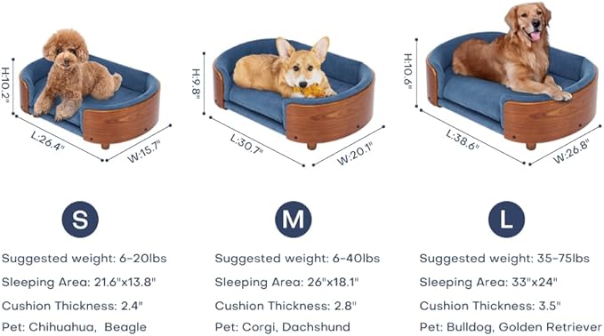 Luxury Dog Bed Pet Sofa - Solid Wood Legs & Bent Wood Back, Removable Washable Velvet Cushion, Modern Pet Furniture for Small/Medium Dogs/Cats (Dark Grey)