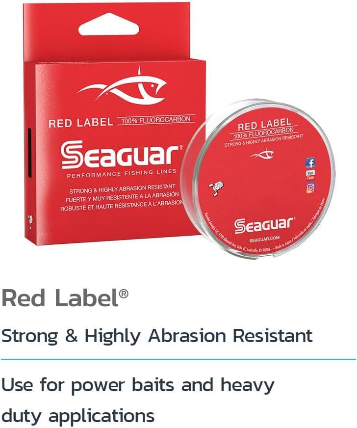 Seaguar Red Label Fishing Line - 100% Fluorocarbon for Power Baits | Clear, Heavy-Duty, Multiple Sizes