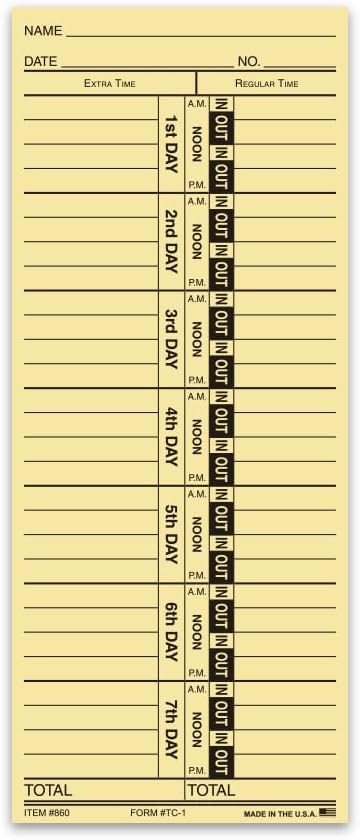 Generic Time Clock Cards for Tracking Regular and Extra Time