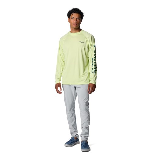 Columbia Men's Terminal Tackle Long Sleeve Shirt, Spring Yellow/Midnight Teal Logo, XX-Large
