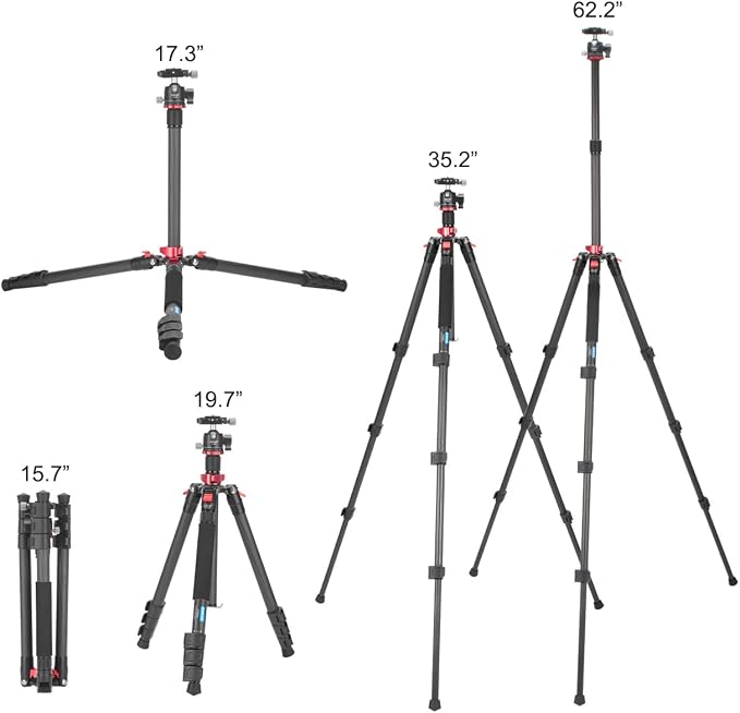 CAVIX 62" Professional Carbon Fiber Camera Tripod, Tripod & Monopod 2 in 1
