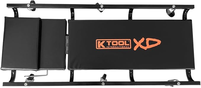 K Tool International XD74962 40" Metal Creeper with Adjustable Headrest, Fully Padded, Epoxy Coated Steel Frame, Six 2 Inch Oil Resistant Swivel Casters, Lightweight Design for Garage and Shop Use