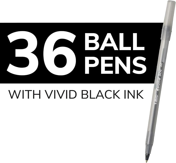 BIC Round Stic Xtra Life Black Ballpoint Pens, Medium Point, 36-Count Pack of