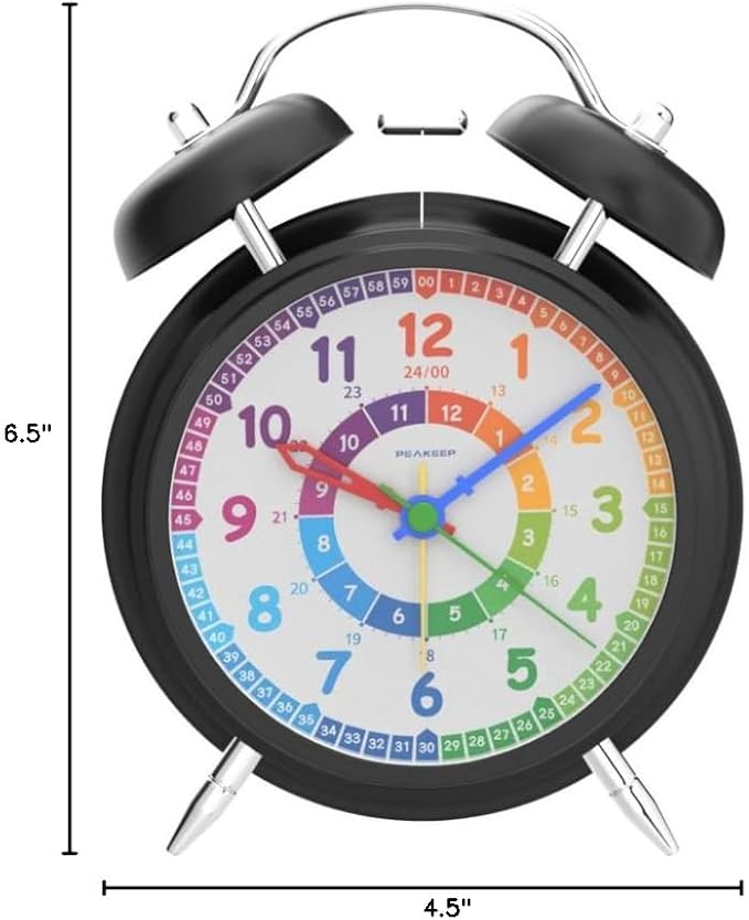 Peakeep Loud Alarm Clock for Kids Learning Telling Time Teaching Clock