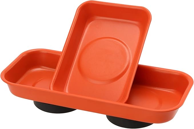 10 Piece Orange Magnet Screw Tray Set, Small Stainless Steel Magnetic Trays, Metal Magnetic Tool Tray Magnetic Socket Trays for Small Parts, Bolts, Pins Tools Organization, 2 Sizes