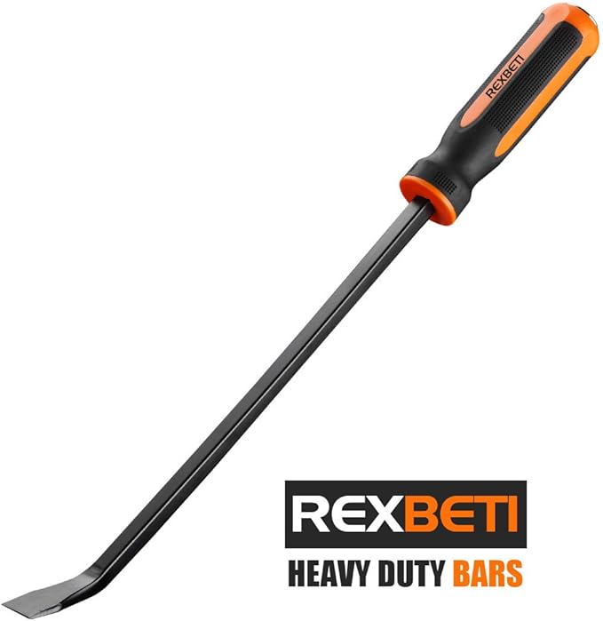 REXBETI Pry Bar Set, 8", 12", 18" and 24" Heavy Duty Pry Bar 4-Piece Mechanic Hand Tools, Thicker Strike Cap Handle, Black Orange