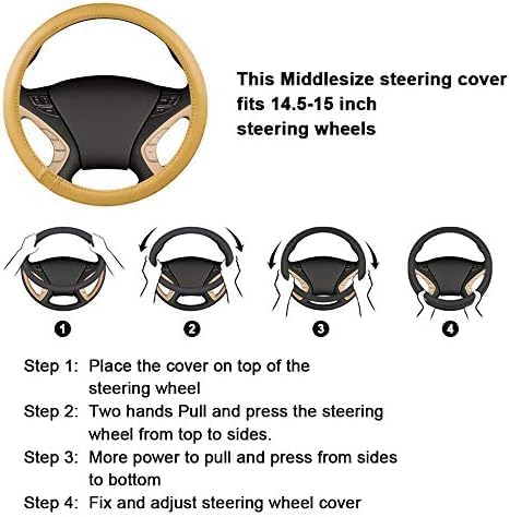 HAOKAY Top Grade Black Genuine Leather Steering Wheel Cover Men Women, Luxury Steering Wheel Cover for Cars, SUVS and Trucks，Universal 14.5-15 inch