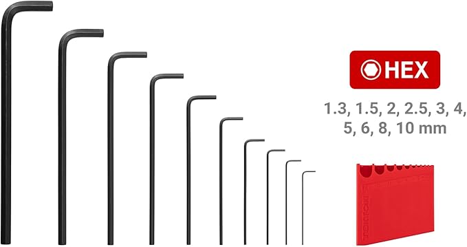 TEKTON Flat End Hex L-Key Set with Holder, 10-Piece (1.3-10 mm, Common Sizes) | KLX91204