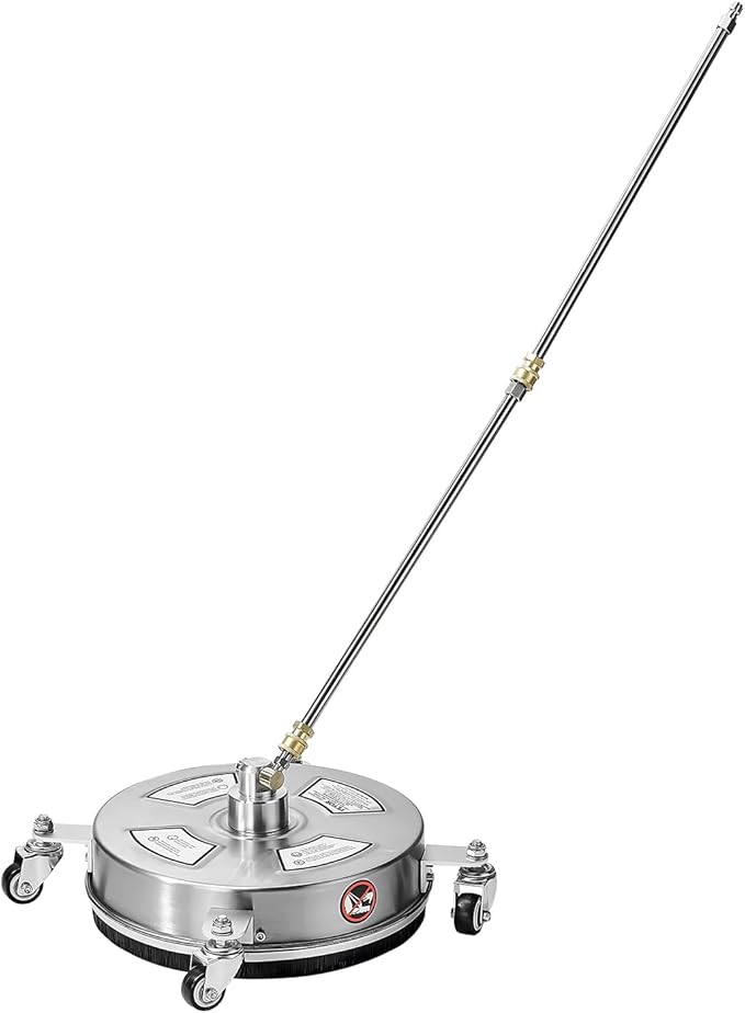 VEVOR 14 Inch Pressure Washer Surface Cleaner, 4000 PSI Stainless Steel Attachment with 4 Wheels, 2 Nozzles, 1/4 Inch Quick Connect and 2 Wands for Concrete, Patio, Deck