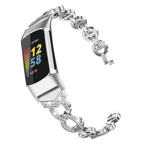 AISPORTS Compatible with Fitbit Charge 6/Charge 5 Band for Women, Slim Crystal Bling Glitter Diamond Rhinestones Metal Sport Wristband Bracelet Replacement Band for Fitbit Charge 6/Charge 5