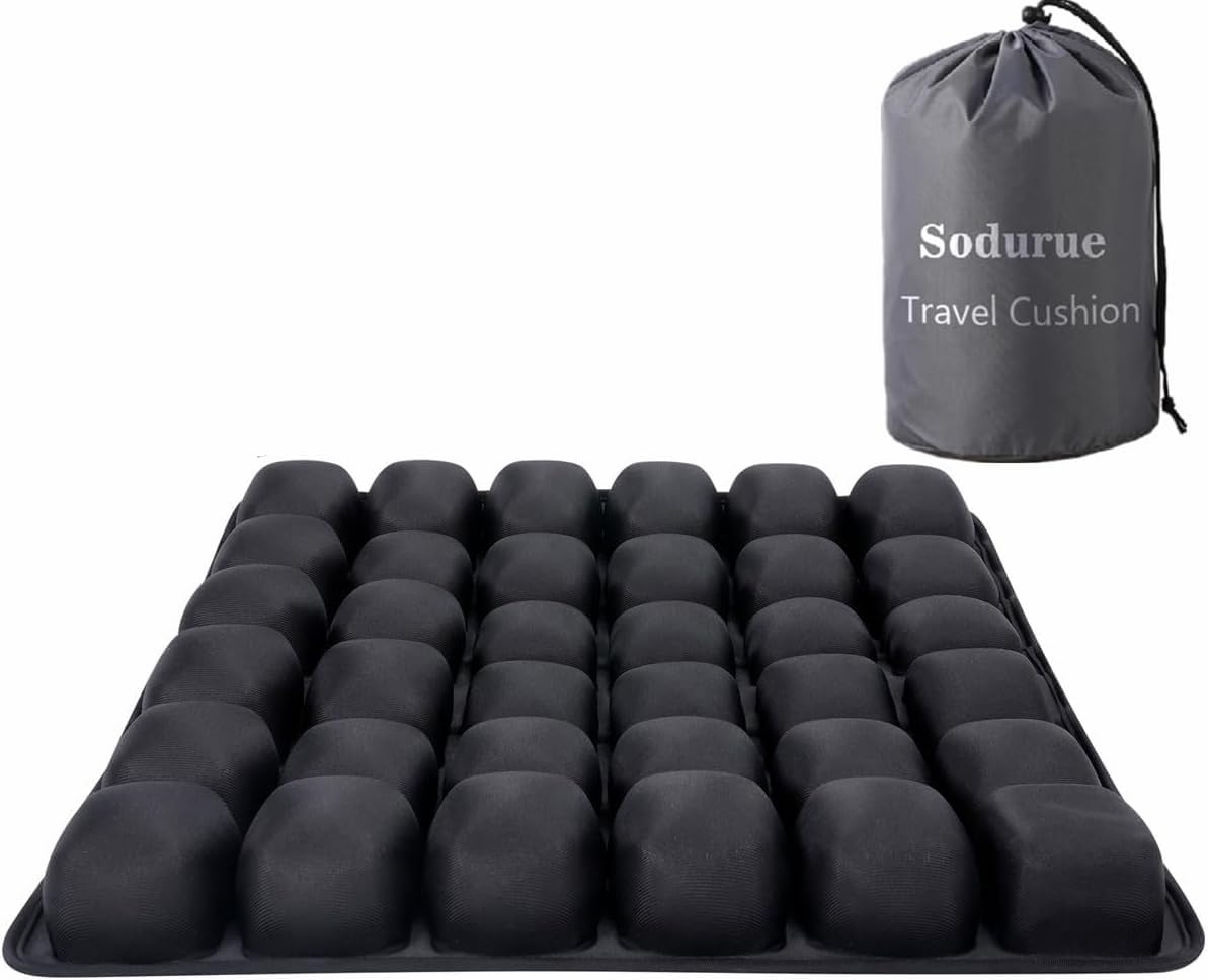 Sodurue Travel Cushion Airplane Seat,Airplane Seat Cushion for Long Flights,Press Type Air Inflatable Wheelchair Seat Cushion for Car,Office,Stadium,Ergonomic Comfort Support,Heavy Duty (36 Air Bag)