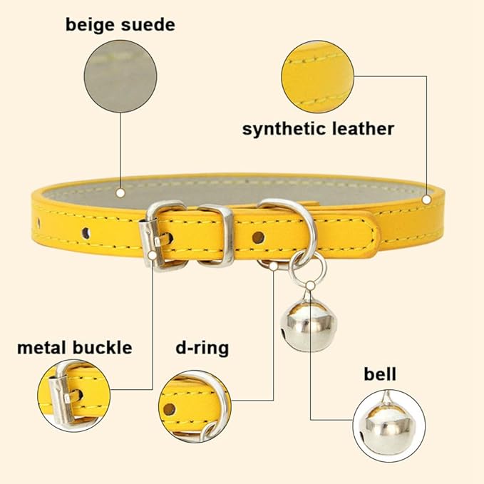 Black XS Dog Collar with Bell, Soft Pu Leather Cat Collars Adjustable Buckle for XXS Extra Small Medium Tiny Male Boys Girls Pets Puppy Kitten Teacup Yorkie X-Small